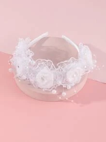 1 Pc Children White Lace Flower Headband, Suitable For Daily Wear - White - View 3