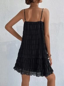 SHEIN VCAY Đầm Dải chun màu trơn Boho - màu đen - Xem 2