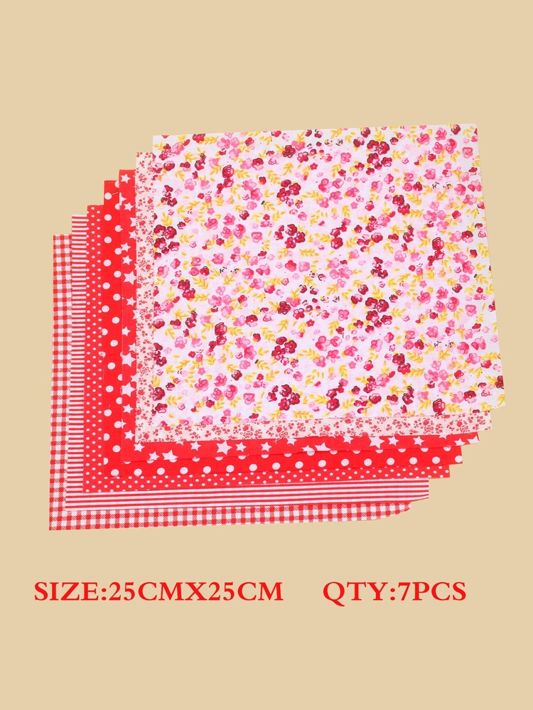 Set de 7 piezas/paquete de tela impresa surtida, tela acolchada para patchwork, material para bordado y manualidades DIY - Multicolor - Añade 3