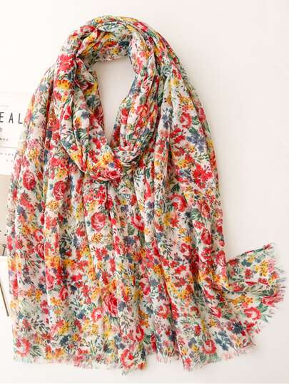 1pc Flower Print Scarf Boho Women Scarf For All Occasions Accessories Women Valentine's Day Valentines