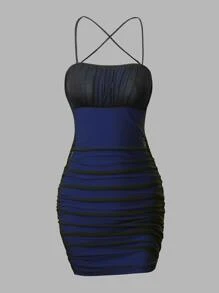 SHEIN Unity Ruched Criss Cross Dress - Multicolor - View 1