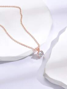 Cubic Zirconia Decor Necklace - Rose Gold - View 9