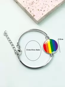 LGBT Rainbow Striped Round Decor Bracelet - Multicolor - View 6