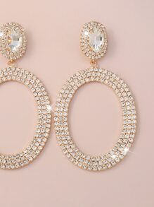 水鑽裝飾橢圓形耳墜 - 金黃色 - 查看 4