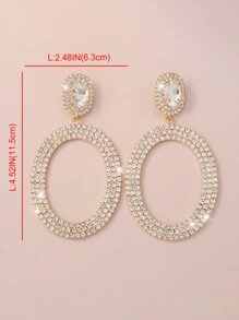 水鑽裝飾橢圓形耳墜 - 金黃色 - 查看 5