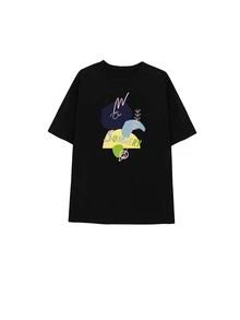 Letter Graphic Drop Shoulder Oversized Tee, Unisex - Black - View 3