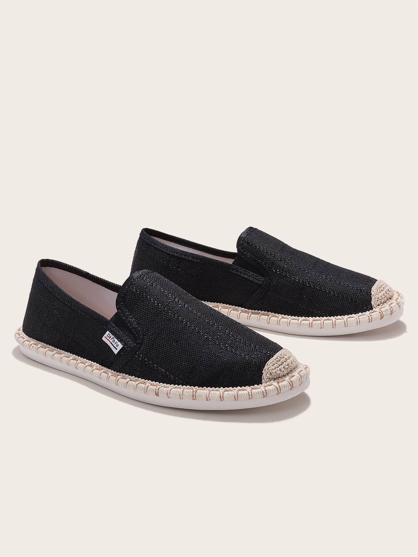 Men Letter Patched Espadrille Loafers - Black - View 1