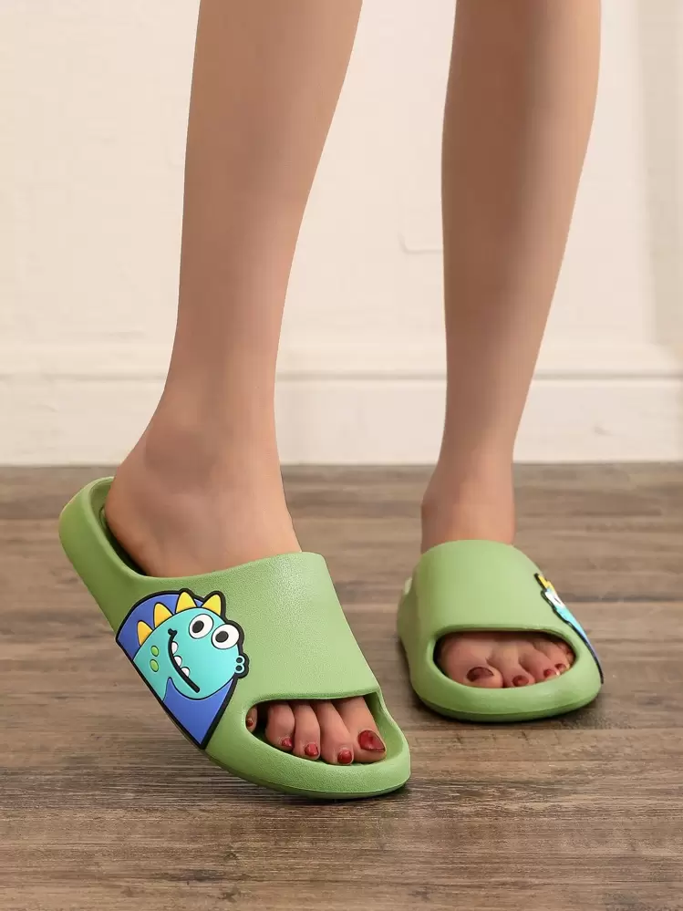Women s College Style Plastic Slippers With Cartoon Dinosaur Decoration SHEIN ASIA