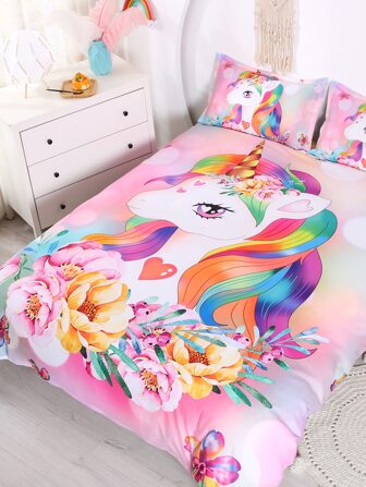 3pcs Unicorn Pattern Duvet Cover Set