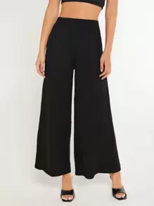 SHEIN BASICS High Waist Wide Leg Pants - Black - View 1