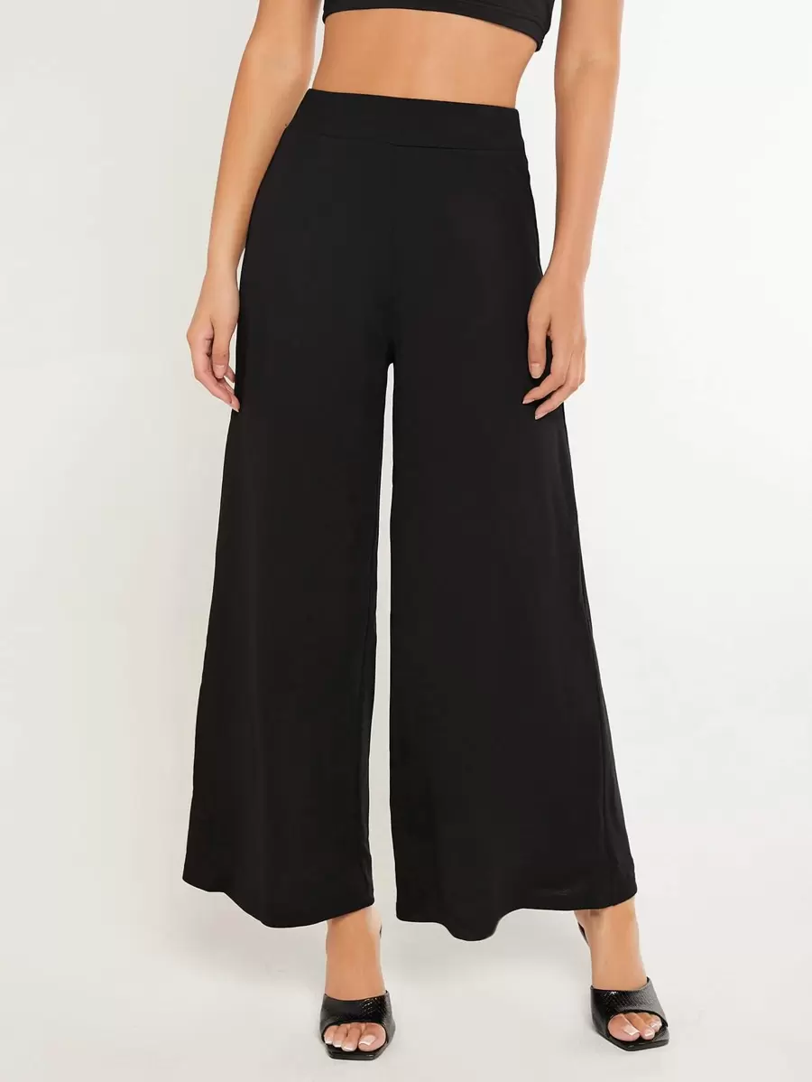 SHEIN BASICS High Waist Wide Leg Pants - Black - View 1