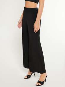 SHEIN BASICS High Waist Wide Leg Pants - Black - View 3