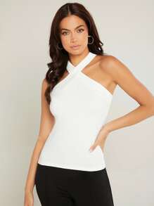 SHEIN Criss Cross Halter Top - White - View 1