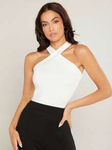 SHEIN Criss Cross Halter Top - White - View 5