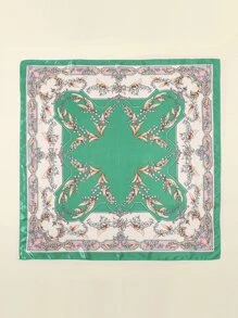 1pc Women's New Print Square Scarf, Popular Sunscreen Head Wrap Bandana For Daily - Green - View 4