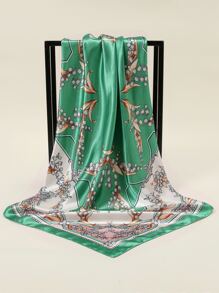 1pc Women's New Print Square Scarf, Popular Sunscreen Head Wrap Bandana For Daily - Green - View 2