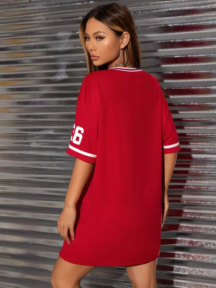 SHEIN EZwear Sport Number Graphics Football Jersey T-Shirt Dress | SHEIN USA