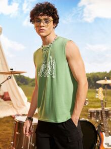 Manfinity Hombres Top tank con estampado de dibujos animados - Verde - Ver 3