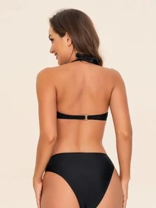 Bikini Halter Push Up para playa de verano - Negro - Ver 2