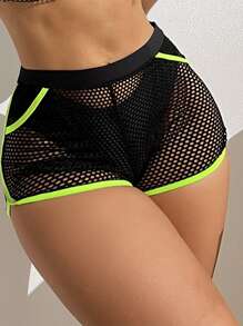 Paquete de 4 bikini de triángulo de red de pesca con contraste de ribete para playa veraniega - Negro - Ver 3