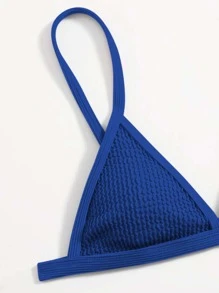 SHEIN Swim Summer Beach Textured V Neck Triangle Bikini - Blue - View 3