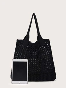 ENBEI Nhẹ, Kỳ nghỉ di động, Túi đan, Túi rơm Rỗng Túi móc công suất lớn cho bé gái, phụ nữ, sinh viên đại học cho mùa thu đông, mùa đông ấm áp, cho kỳ nghỉ, kỳ nghỉ, đi chơi, đi biển, cho mùa thu, mùa đông cần thiết, cho công việc, văn phòng , Đi làm - màu đen - Xem 6