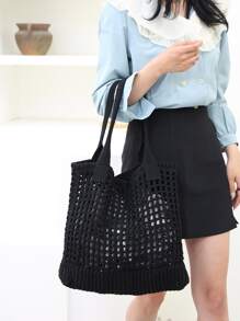 ENBEI Nhẹ, Kỳ nghỉ di động, Túi đan, Túi rơm Rỗng Túi móc công suất lớn cho bé gái, phụ nữ, sinh viên đại học cho mùa thu đông, mùa đông ấm áp, cho kỳ nghỉ, kỳ nghỉ, đi chơi, đi biển, cho mùa thu, mùa đông cần thiết, cho công việc, văn phòng , Đi làm - màu đen - Xem 9