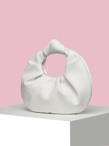Women's Handbag With Cloud Pleats, Solid Color, Stylish With A Knot, Suitable For Going Out. - White - View 2