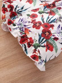 Tween Girl Ruffle Trim Floral Print Belted Romper