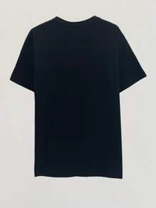 Kaos dengan Motif Hati dan Bahu Longgar - Hitam - View 2