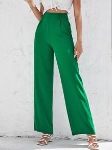 SHEIN VCAY High Waist Straight Leg Trousers - Green - View 5