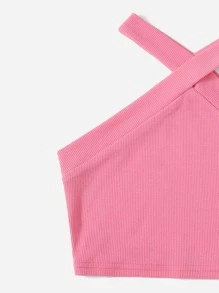 SHEIN 女孩交叉掛脖上衣和紙袋腰前打結短褲 - 粉色 - 查看 3