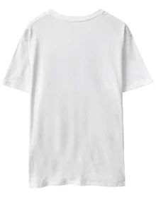 Kaos dengan Motif Huruf & Bunga dan Bahu Longgar - Putih - View 2
