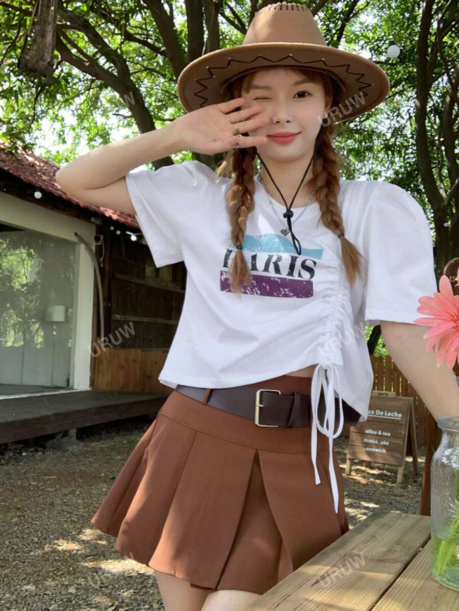 Letter Graphic Drawstring Tee