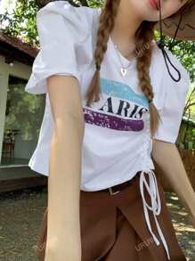 Letter Graphic Drawstring Tee