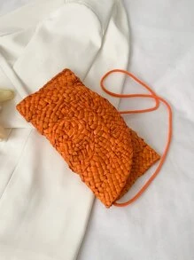 極簡風格翻蓋草編包 - 橘色 - 查看 7