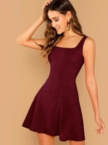 SHEIN Privé Solid Skater Vest Dress - Burgundy - View 1