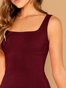 SHEIN Privé Solid Skater Vest Dress - Burgundy - View 5