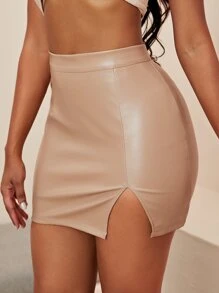 SHEIN SXY Split Hem Leather Look Skirt