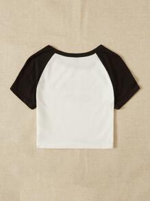 SHEIN EZwear Letter Graphic Raglan Sleeve Tee - White - View 2