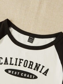 SHEIN EZwear Letter Graphic Raglan Sleeve Tee - White - View 4