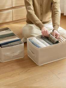1pc Beige Pants Storage Box, Minimalist Fabric Clothes Storage Box For Home - Beige - View 6