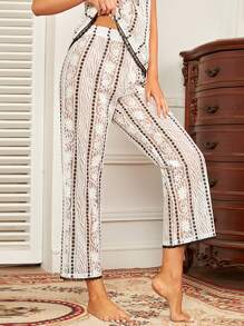 SHEIN Floral Pattern Lace Sleep Trousers - Multicolor - View 1