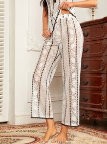 SHEIN Floral Pattern Lace Sleep Trousers - Multicolor - View 4