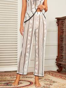 SHEIN Floral Pattern Lace Sleep Trousers - Multicolor - View 5