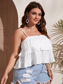 Plus Frill Trim Ruffle Hem Cami Top