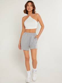 SHEIN BASICS Solid Crop Cami Top - White - View 3