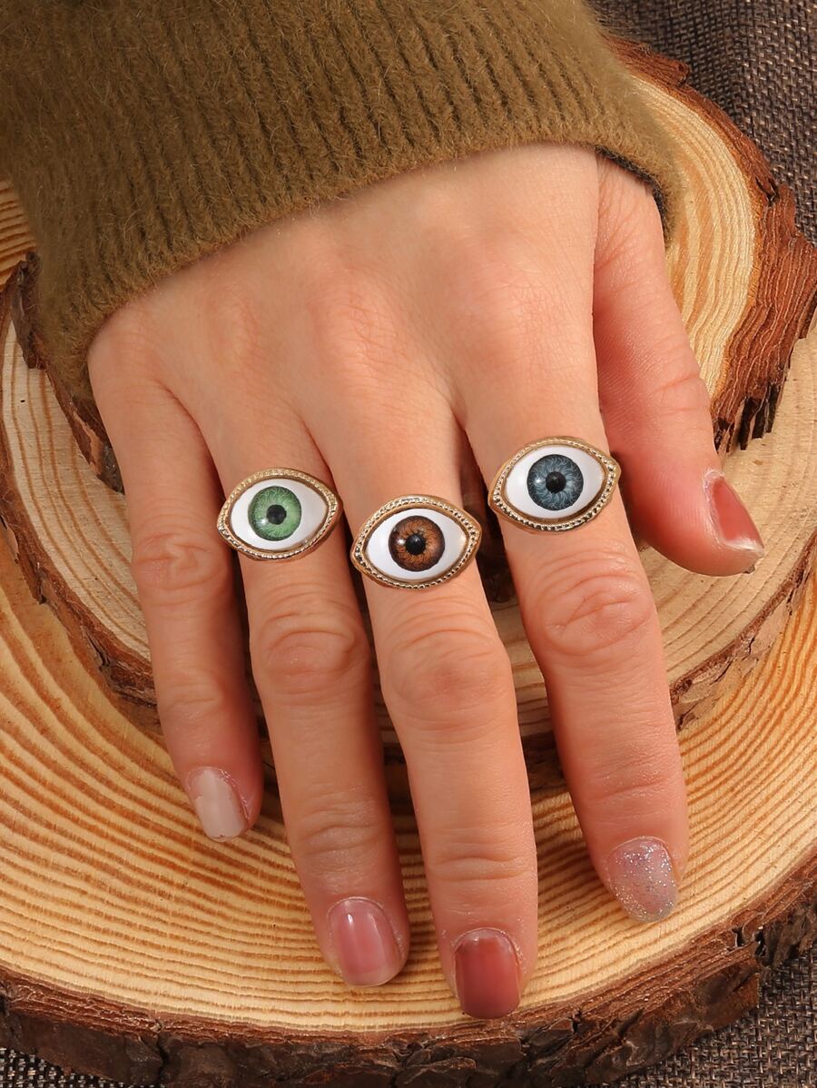 3pcs Eye Decor Ring - Yellow Gold - View 1
