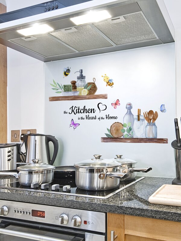 1pc Slogan Graphic Kitchen Sticker, Waterproof PVC Decorative Wall Decal For Kitchen, Stickers, Wall Decal, Vinly Decal For Home Decorations, Spring Decoration Items Refresh Your Home, Festival Decoration Stickers Gifts Birthday Graduation