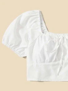 ROMWE Bộ đồ hai mảnh nữ viền lá sen Xù Nếp gấp Phần Ngực Khối Màu Boho - Nhiều màu - Xem 4